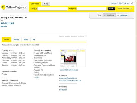 Ready 2 Mix Concrete Ltd (403-391-2919) - Website thumbnail - http://www.4033912919.yp.ca